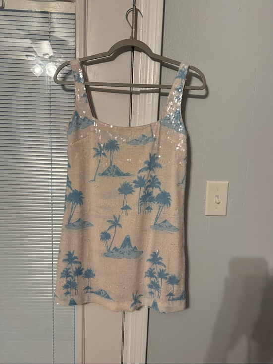 Gianni Bini Dresses & Skirts - Gianni Bini Sequin Island Print Mini Dress - Blue/Cream
